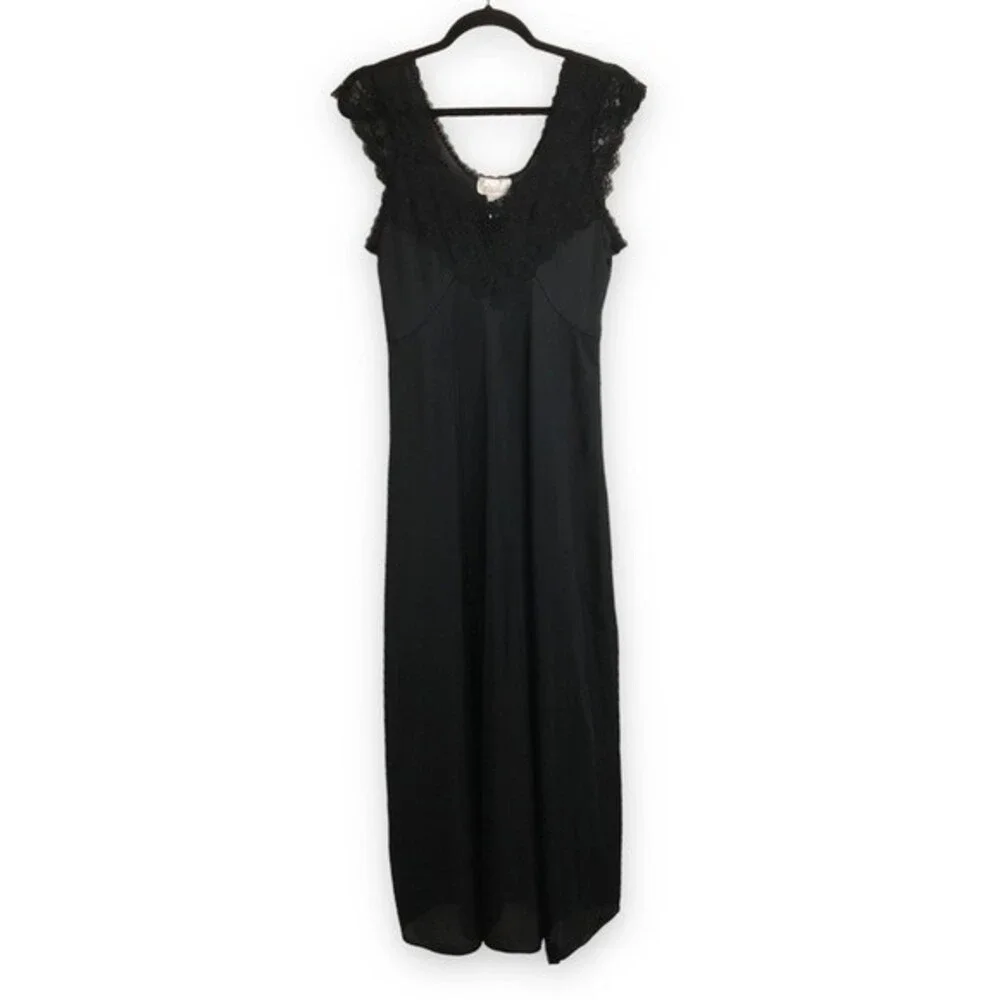 Vintage Cachet Lace Beaded Nightgown Slip Sexy Dress Black Women's Size Large - Picture 2 of 16
